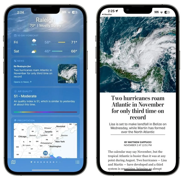 枞阳苹果14维修分享iPhone 14手机如何看天气时顺带看新闻 