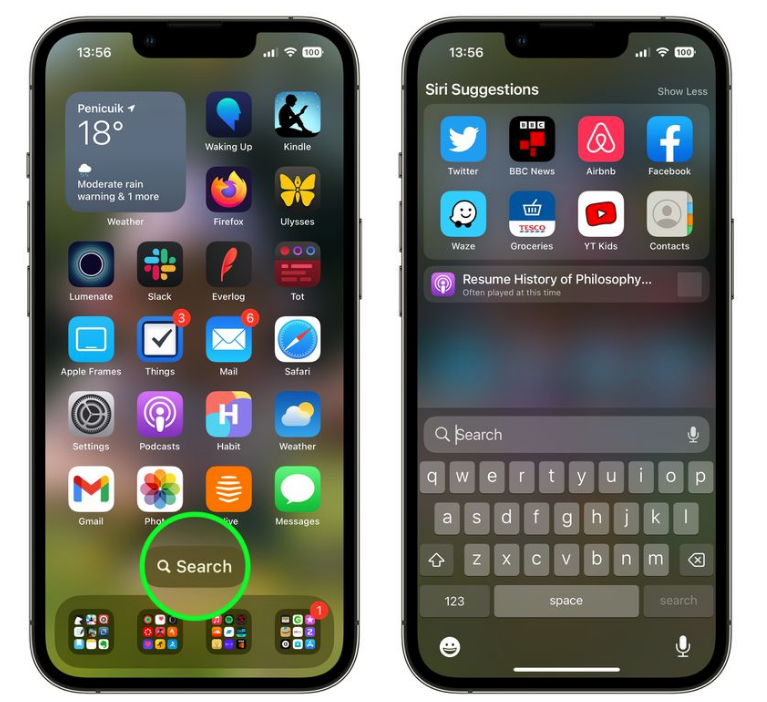 枞阳苹果手机维修分享升级到 iOS 16 后，如何删除主屏幕上的搜索按钮 